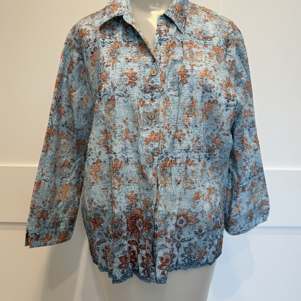 Coldwater Creek Women's Southwest Floral Cotton Blouse Size XL
